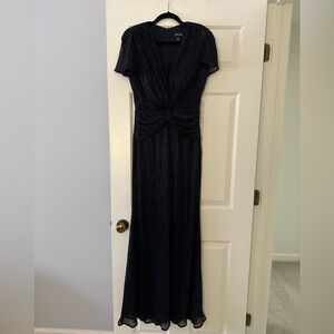 Chiffon Flutter-Sleeve Navy Gown